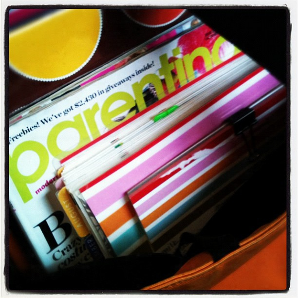 My favorite bag, coupon binder, new magazines, life planner and weekly grocery list. #color #colour #photoadayapril