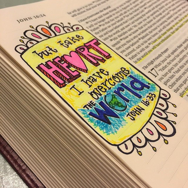 Day 34/365: More #scripturedoodles going on over here and they're all about the HEART. I love flipping through my bible and finding colorful surprises! #illustratedbible #scripturedoodle #biblejournaling #tazandbellyhappen