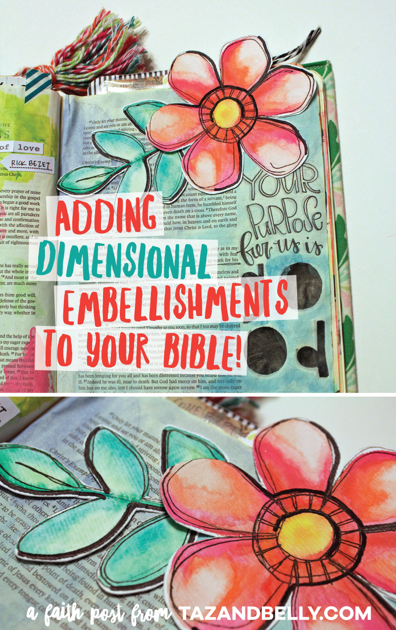 Adding Dimensional Embellishments to Your Bible | tazandbelly.com