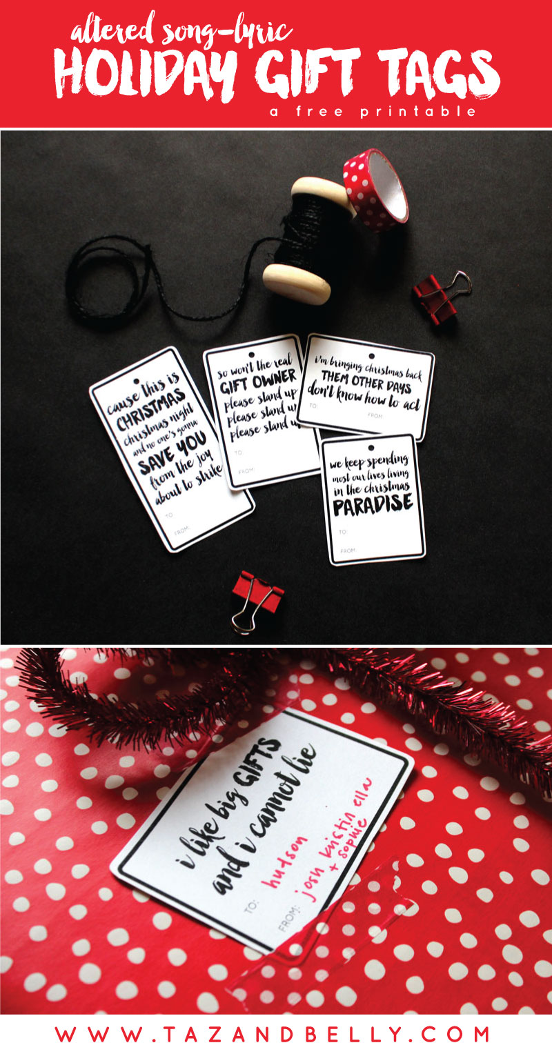 Christmas DIYs don't all have to be serious and boring. Try these hilarious altered song lyric gift tags that are guaranteed to make your guests laugh! | tazandbelly.com