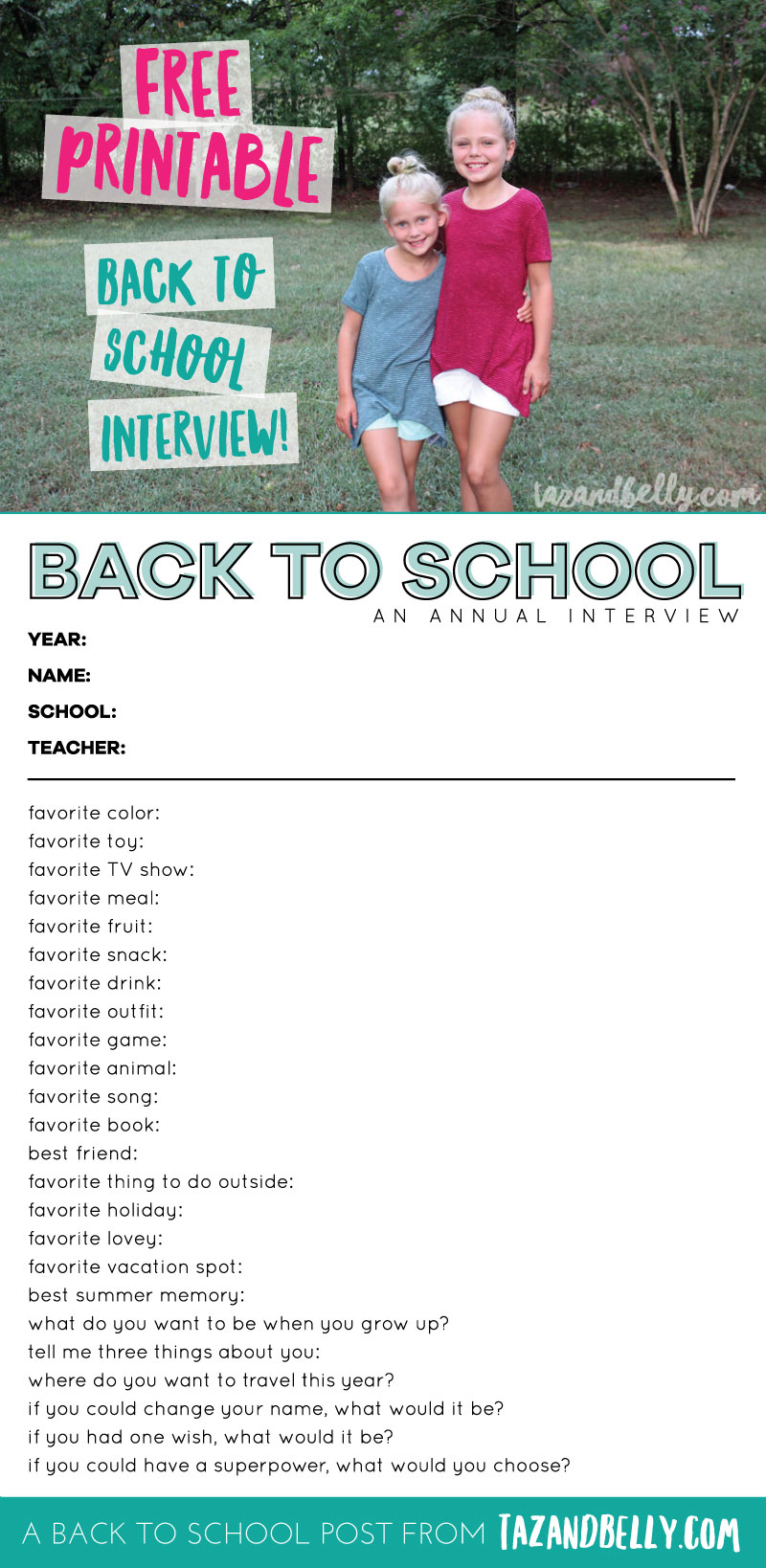 Free Printable Back to School Interview | tazandbelly.com