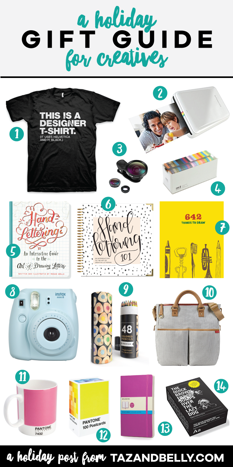 This Holiday Gift Guide for Creatives is perfect for the quirky artists and creators in your life. It includes apparel, games, books, and more! tazandbelly.com