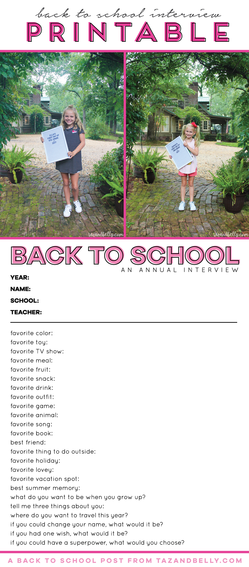 Back to School Interview Printable | tazandbelly.com