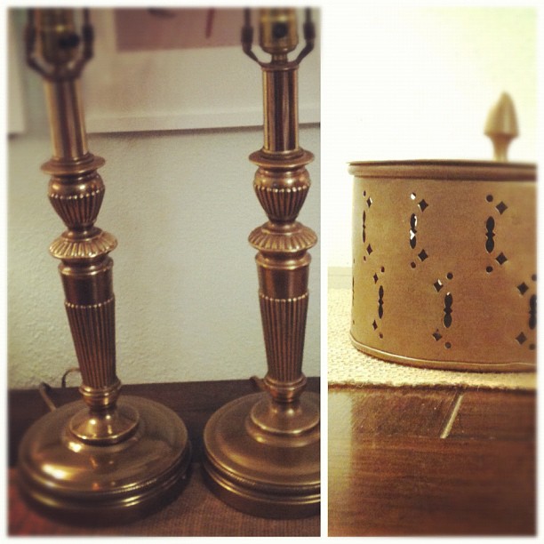 Thrifting, round two: brass lamps & trinket box.