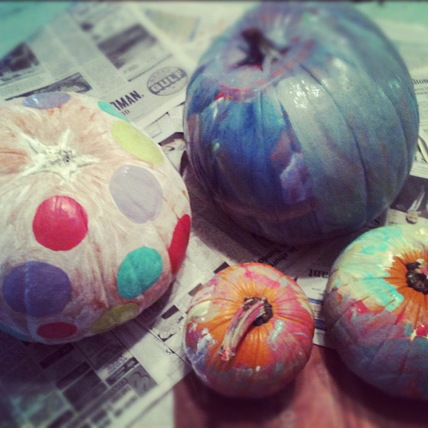 Pumpkin painting party with my two best girls :).