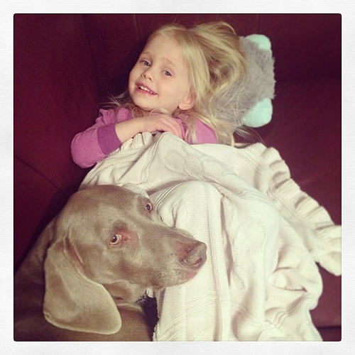 Silly girls having a pre-bedtime snuggle and watching some toons!