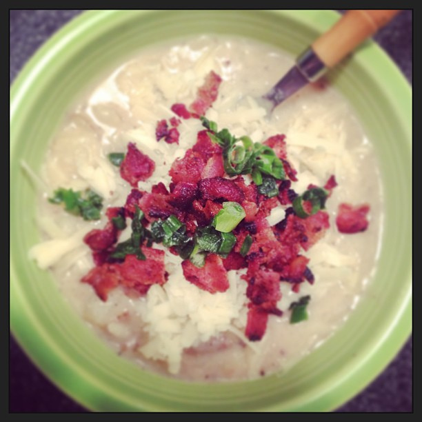 My first attempt at homemade potato soup was OUTSTANDING. Too bad it's 74* outside!