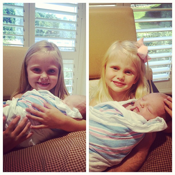 5:06 pm: the sister-cousins finally have their hands on him! #happybirthdayhudsonray