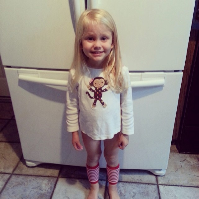 Oh, don't mind her. She got a little warm at "school" this morning and instead of taking off her leg warmers, she decided to ditch her pants. #goodcall #tazstrikesagain #couldshebeANYcuter