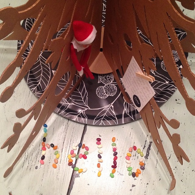 A jellybean message from Scout on day four. #thedailyscout13 #elfontheshelf #ntdadvent