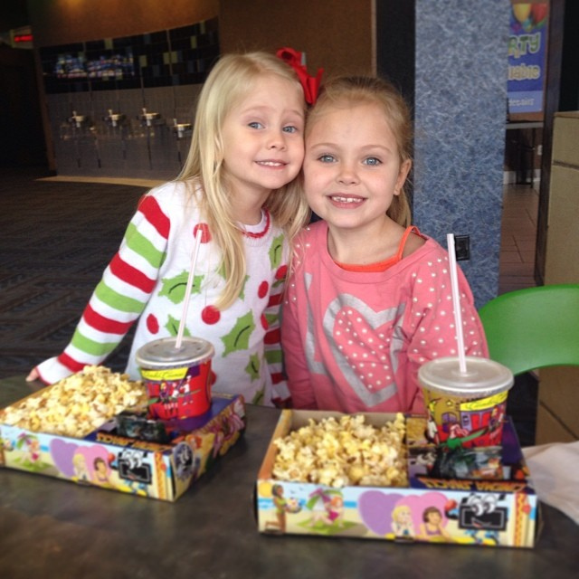 Movie date with my favorite girls! #frozen #popcornforbreakfast